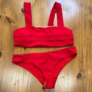 Red buttery soft bandeau women’s 2 piece bikini set adjustable tie back - NWOT